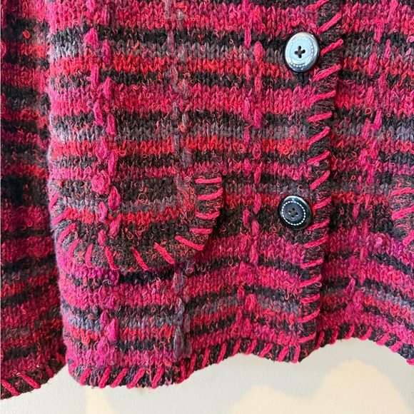Coldwater Creek Vintage Burgundy/Raspberry/Black Plaid Chunky Knit Blazer Jacket - Picture 7 of 16